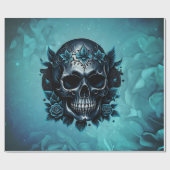 Donkerblauwe schedel met rozen. cadeaupapier (Vlak)