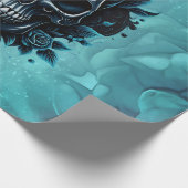 Donkerblauwe schedel met rozen. cadeaupapier (Hoek)