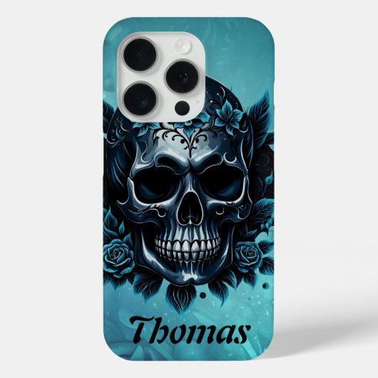 Donkerblauwe schedel met rozen. Case-Mate iPhone case (Achterkant)