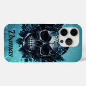 Donkerblauwe schedel met rozen. Case-Mate iPhone case (Achterkant (horizontaal))