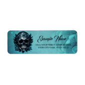 Donkerblauwe schedel met rozen etiket (Voorkant)