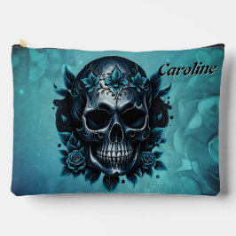 Donkerblauwe schedel met rozen. etui