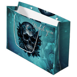 Donkerblauwe schedel met rozen. groot cadeauzakje