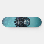 Donkerblauwe schedel met rozen. persoonlijk skateboard (Horizontaal)