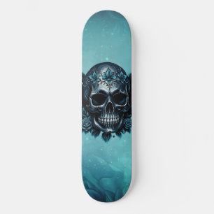 Donkerblauwe schedel met rozen. persoonlijk skateboard