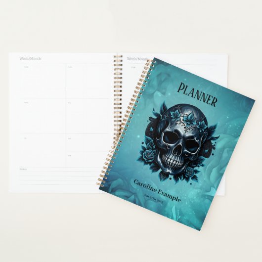 Donkerblauwe schedel met rozen. planner (Display)