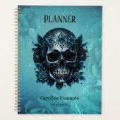 Donkerblauwe schedel met rozen. planner (Voorkant)