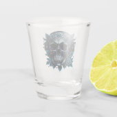 Donkerblauwe schedel met rozen. shot glas (Achterkant)