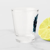 Donkerblauwe schedel met rozen. shot glas (Links)