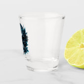 Donkerblauwe schedel met rozen. shot glas (Rechts)