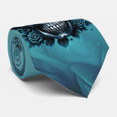 Donkerblauwe schedel met rozen. stropdas (Opgerold)