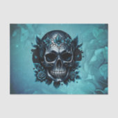 Donkerblauwe schedel met rozen. tissuepapier (Voorkant)