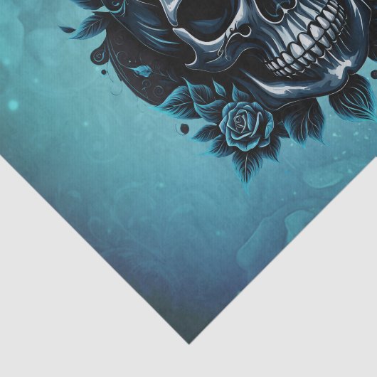 Donkerblauwe schedel met rozen. tissuepapier (Detail)