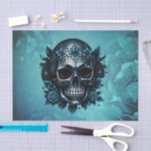 Donkerblauwe schedel met rozen. tissuepapier (Craft)