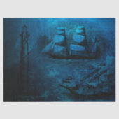 Donkerblauwe  schepen en vuurtoren tissuepapier (Voorkant)
