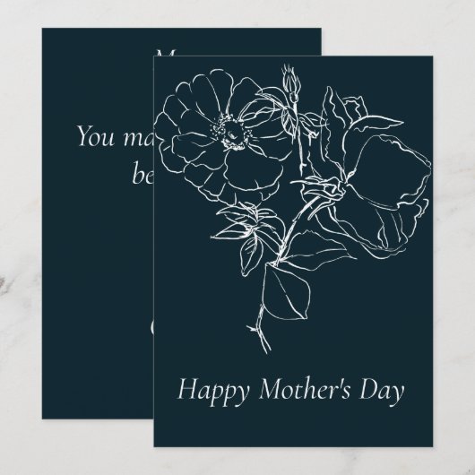donkerblauwe schetsen Florals Moederdag Kaart (Voorkant / Achterkant)