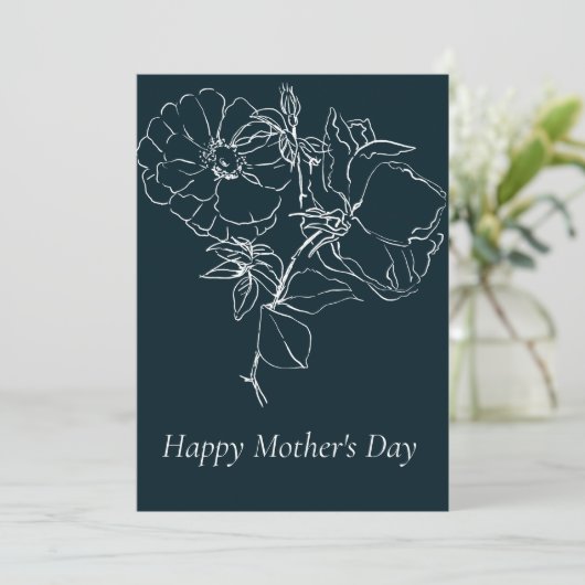  donkerblauwe schetsen Florals Moederdag Kaart (Staand voorkant)