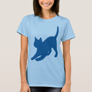 Donkerblauwe Silhouet van een Rekkende Kat T-shirt