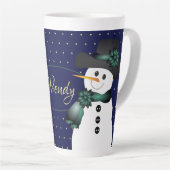 Donkerblauwe sneeuwman latte mok (Rechterhoek)