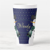 Donkerblauwe sneeuwman latte mok (Voorkant)