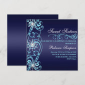 Donkerblauwe sneeuwvlok Sweet 16 Verjaardag Uitnod Kaart (Voorkant / Achterkant)