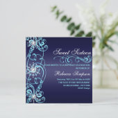 Donkerblauwe sneeuwvlok Sweet 16 Verjaardag Uitnod Kaart (Staand voorkant)