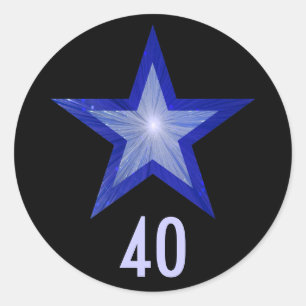 Donkerblauwe Star "40"-ronde sticker zwart