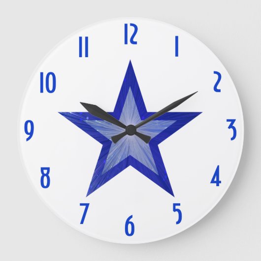 Donkerblauwe Star 'getallen' klok rond wit (Voorkant)