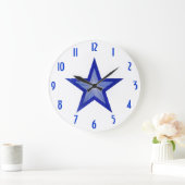 Donkerblauwe Star 'getallen' klok rond wit (Huis)