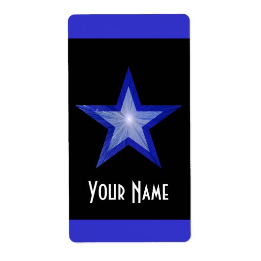 Donkerblauwe Star 'Name stripe label groot zwart (Voorkant)