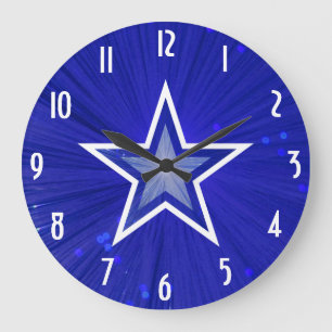 Donkerblauwe Star 'Numbers' klok rond