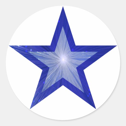 Donkerblauwe Star sticker rond wit (Voorkant)