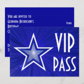Donkerblauwe Star 'VIP PASS'-uitnodiging horizonta Kaart (Voorkant / Achterkant)