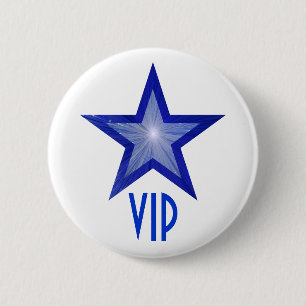 Donkerblauwe Star 'VIP'-toets wit Ronde Button 5,7 Cm