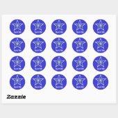 Donkerblauwe ster "Dank u" rond sticker blauw (Vel)