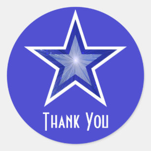 Donkerblauwe ster "Dank u" rond sticker blauw