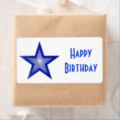 Donkerblauwe ster 'Gefeliciteerd verjaardag' grote Etiket (Insitu)