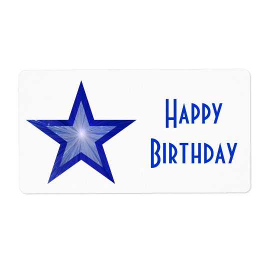 Donkerblauwe ster 'Gefeliciteerd verjaardag' grote Etiket (Voorkant)