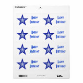 Donkerblauwe ster 'Gefeliciteerd verjaardag' grote Etiket (Full Sheet)