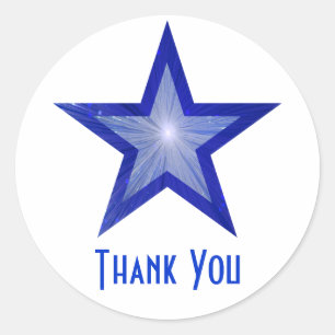 Donkerblauwe ster "Thank You" ronde sticker wit