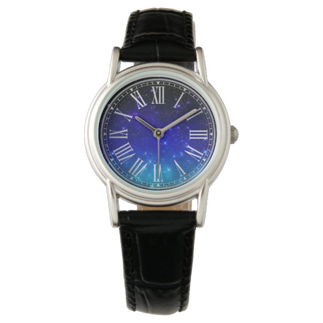 Donkerblauwe sterren sterrenstelsel Gradiënt schem Horloge (Voorkant)