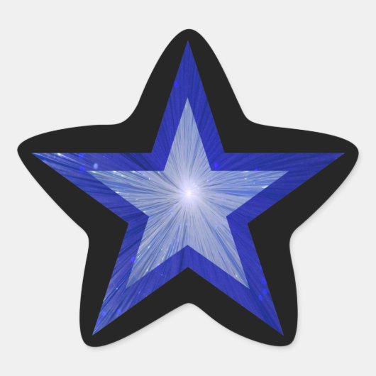 Donkerblauwe stervorm sticker zwart (Voorkant)