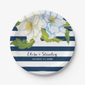 Donkerblauwe strepen & bloemen moderne bloemenbrui papieren bordje (Voorkant)