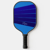 Donkerblauwe strepen en Jouw naam op blauw Pickleball Paddle (Voorkant)