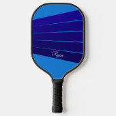 Donkerblauwe strepen en Jouw naam op blauw Pickleball Paddle (Achterkant)
