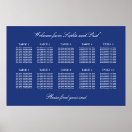Donkerblauwe tafel trouw zitplaatskaart poster 10