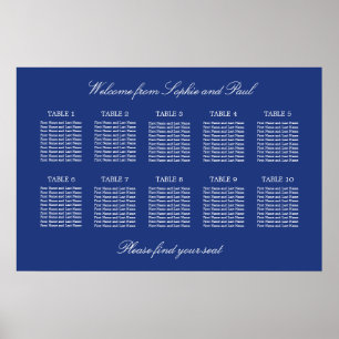 Donkerblauwe tafel trouw zitplaatskaart poster 10