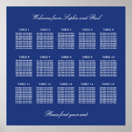 Donkerblauwe tafel trouw zitplaatskaart poster 15