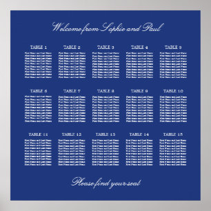Donkerblauwe tafel trouw zitplaatskaart poster 15