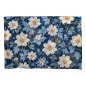 Donkerblauwe Tegel witte bloem Kussensloop (Voorkant)